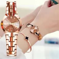ORUSS Original Moda Simples De Luxo Senhoras Relógio De Aço Inoxidável À Prova D'água Rose Gold Banda Coreana Casual