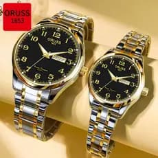 ORUSS Original 2 Pcs Casal Calendário Duplo Aço Inoxidável Luxo Luminoso À Prova D 'Água Moda Relógio Versão Coreana Rel