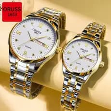 ORUSS Casal Original de Aço Inoxidável Calendário Duplo Luxo À Prova D 'Água Ouro/Prata Relógio Moda Luminosa Negócios V