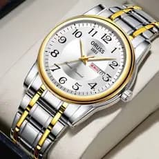 ORUSS Original Masculino/Feminino Aço Inoxidável Calendário Duplo À Prova D 'Água Luxo Prata/Ouro Relógio Negócios Moda