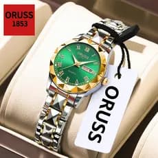 ORUSS Original Ouro Aço Inoxidável Luxo Luminoso Calendário Duplo Relógio À Prova D 'Água Pequena Moda Versão Coreana Re
