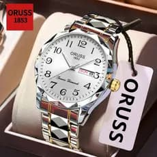ORUSS Original Masculino Luxo Calendário Duplo Aço Inoxidável Luminoso À Prova D 'Água Moda Relógio Negócios Versão Core