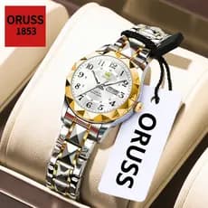 ORUSS Original Feminino Calendário Duplo Luxo Aço Inoxidável À Prova D 'Água Luminosa Moda Pequeno Relógio Negócios Vers