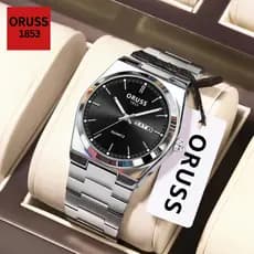 ORUSS Original Masculino Aço Inoxidável Luxo Luminoso Calendário Duplo À Prova D 'Água Prata Moda Relógio Negócios Versã