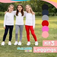 Legging Infantil Sem Flanela Malwee Kit 3 Cotton Elastano Original Escola Uniforme