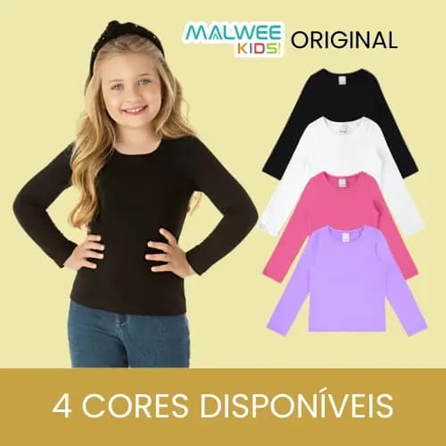 Blusa Infantil Feminina Manga Longa em Algodão Básica Malwee Escola