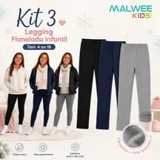 Legging Peluciada Infantil Malwee Kit 3 Flanelada Quentinha Elástico Uniforme Escola