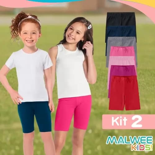 Shorts Infantil Menina Malwee Kit 2 Bermuda Ciclista Cotton Algodão Original Uniforme Escola