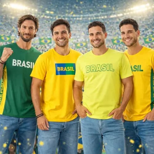 Camiseta Brasil Adulto Masculina Copa do Mundo 2026 Algodão Futebol