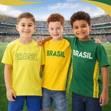 Camiseta Brasil Infantil Copa do Mundo 2026 Manga Curta Futebol