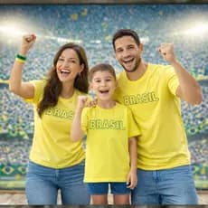 Camiseta Brasil Copa do Mundo 2026 Amarela Família Masculina Feminina Infantil