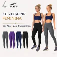 Calça Legging Academia Feminina Kit 2 Cintura Alta Zero Transparência Alta Compressão Lady Ju Elite