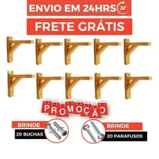 10 Mão Francesa de Madeira Pinus 25x25 + Parafusos