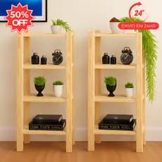 Duas Estantes Multiuso Torre Natural em Madeira de Pinus 4 prateleiras 75cm Decoração