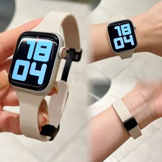 Silicone Fivela Metálica Magnética Fina Para Iwatch Série 9 8 Ultra 7 6 5 4 SE 3 2 1 Relógio Esportivo Faixa Macia 49mm 45mm 41mm 40mm 44mm 42mm 38mm