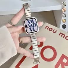Banda De Relógio Metálica Fina Para Apple 44 40 41 45 49MM Bambu Aço Inoxidável Iwatch Série 11/10/9/8/7/6/SE/5/4/3/2/1