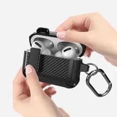 Capa À Prova De Choque De Fibra De Carbono De Camada Dupla Com Trava De Clipe Para AirPods 1 2 3 4 Pro 2 Gen 2a 3a De Fo