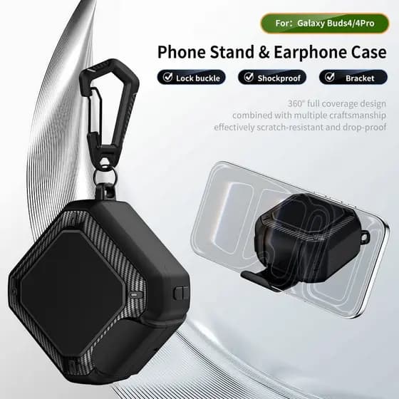 Capa De Fone De Ouvido Com Textura De Fibra De Carbono Para Samsung Galaxy Buds 4/Pro Mosquetão E Suporte De Bloqueio De