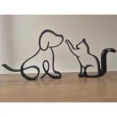 KIT Estátua de Cachorro e Gato Minimalista - Enfeite Decorativo 14cm - Escultura Decorativa p/ Sala, Mesa, Quarto