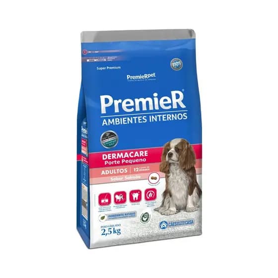 Ração Premier Dermacare Ambientes Internos para Cães Adultos de Raças Pequenas 12kg 2,5kg