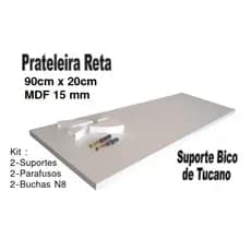 1 Prateleira Lisa Mdf 15mm Branco 90x20 Cm, Com 2 Suportes Bico de Tucano , 2 Buchas e 2 Parafusos