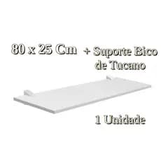 1 Prateleira Lisa Mdf 15mm Branco 80 x 25 Cm, Com 2 Suporte Bico de Tucano , 2 Bucha e 2 Parafusos