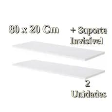 2 Prateleiras Lisa Mdf 15mm Branco 80x20 Cm Com Suporte Invisível e Bucha