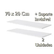 2 Prateleiras Lisa Mdf 15mm Branco 70x20 Cm Com Suporte Invisível e Bucha