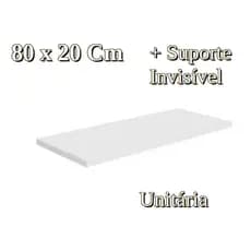 1 Prateleira Lisa Mdf 15mm Branco 80x20 Cm Com Suporte Invisível e Bucha