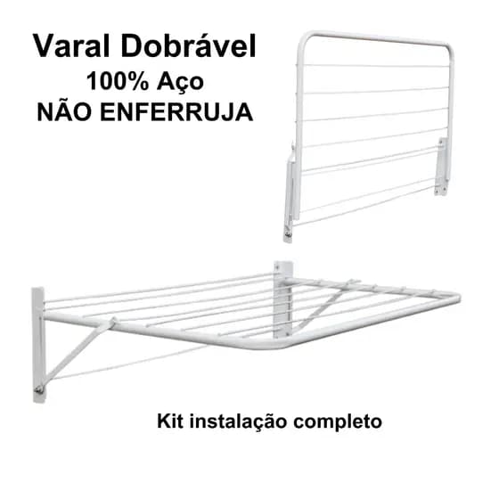 Varal Retrátil Dobrável De Parede Não Enferruja Apartamento