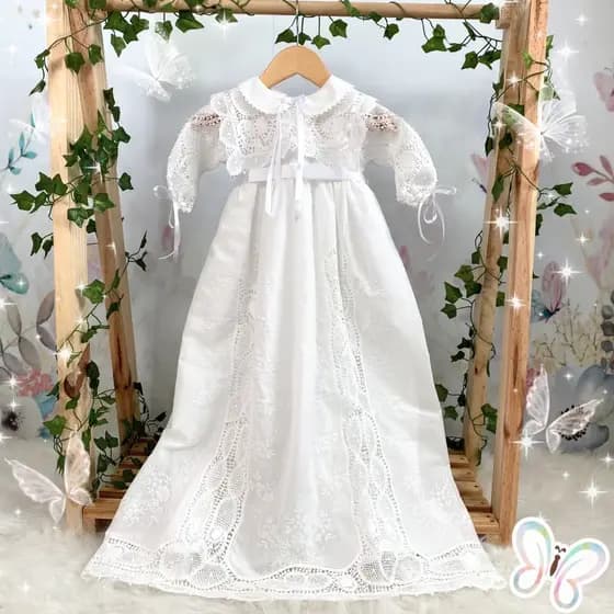 MANDRIÃO (03 - 12 meses) VESTIDO DE BATIZADO BEBÊ BORDADO RENDA RENASCENÇA