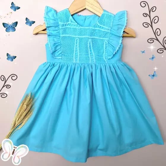VESTIDO LUZ AZUL CELESTE INFANTIL MENINA BEBÊ BORDADO RENDA RENASCENÇA
