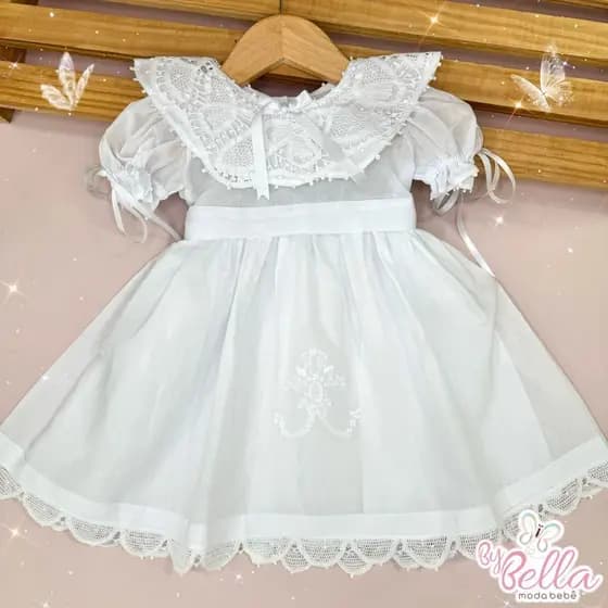 VESTIDO INFANTIL BEBÊ BATIZADO BATISMO BORDADO RENDA RENASCENÇA LEONA