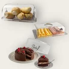 KIT Personalizado Mesa Posta Porta Pão, Porta Bolo, Porta Doces Acrilico