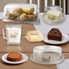 KIT 5 Itens PERSONALIZADO Porta Pão+ Bolo+ Queijo + Manteiga+Leite