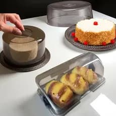 KIT 3 Mesa Posta Fumê Elegante Porta Pão, Bolo e Queijo Acrílico