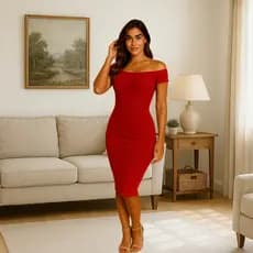 Vestido Midi Colado Ombro Ombro Manguinha Moda Feminina Elegante Versátil Estilo Festa Tendência