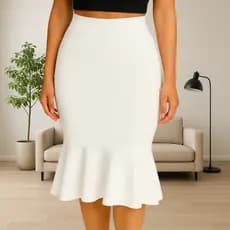Saia Feminina Midi Justa Babado Peplum Moda Cristã Estilo Elegante Social Evangélica Tendência