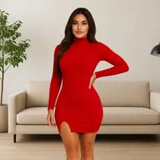 Vestido Feminino Curto Mini Justo Tubinho Manga Longa Fenda Moda Casual Elegante Festa Tendência
