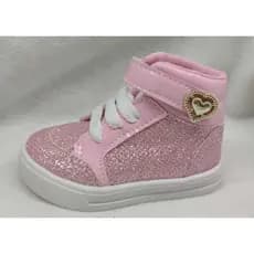 Botinha Gliter Rosa - Brilhante - Tênis Feminino - Coração Aplique - Brilho Rosa