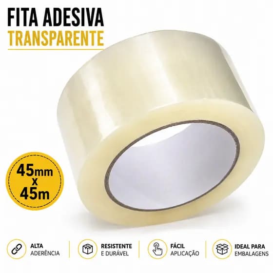 Fita Adesiva Transparente 45mm x 45m Para Embalagem Caixa Envio Mudança