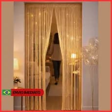Cortina Decorativa Champagne Luxo Brilhante Porta Quarto Sala Festa | Fios Metalizados 1x2m Full