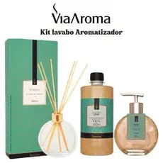 Kit Via Aroma Lavabo Completo Difusor + Sabonete Líquido + Refil