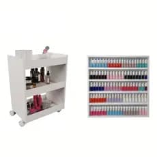 Carrinho Auxiliar Salão Beleza Bandejas Multiuso P/ Estética + Expositor de Esmaltes