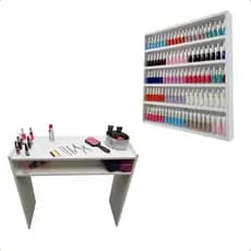 Kit Mesinha Bancada Manicure + Nicho Expositor de Esmaltes Cor Preto/Branco