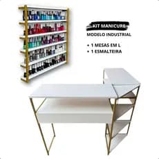 Mesa Manicure em L de Metalon e MDF com Expositor de Esmaltes – Perfeita para Salão de Beleza e Uso Diversificado