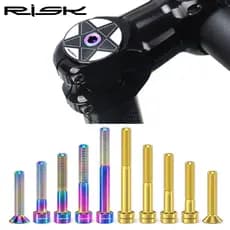 RISK Parafusos De Titânio M6x30 35 40 50mm Chave Allen MTB Road Bike Cônico Parafuso De Cabeça Da Bicicleta Headset Cap Fixação Rainbow Ouro