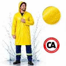Capa de Chuva PVC Forrada Amarela G Profissional com Capuz Impermeavel