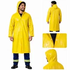 Capa De Chuva Amarela Reforçada Forrada Com Capuz Impermeável Obras GG