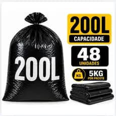 Saco de Lixo 200 Litros Super Reforçado 48 Unidades 5KG Alta Resistência Não Rasga Não Vaza Profissional